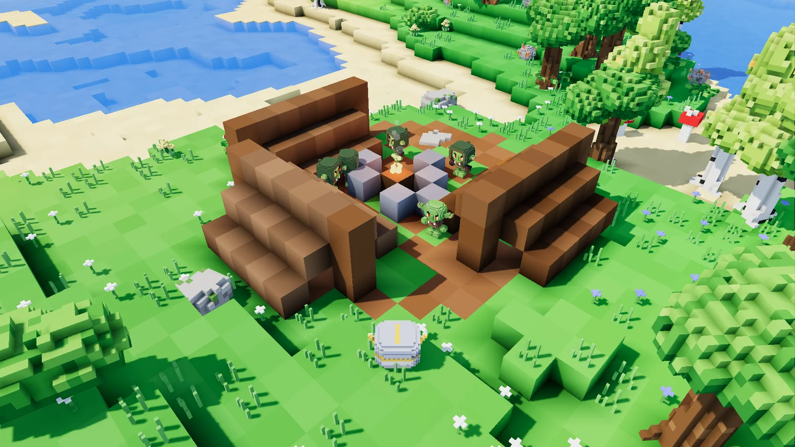 A goblin camp of log walls and tents in a clearing