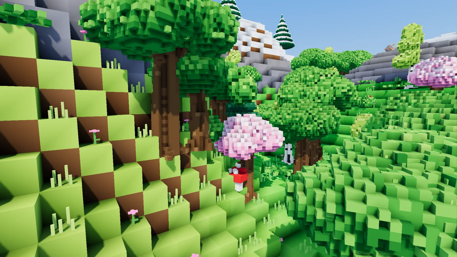 A forest hillside of pine, oak and blossom trees