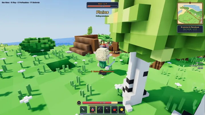 Fighting near a goblin camp, with the full HUD