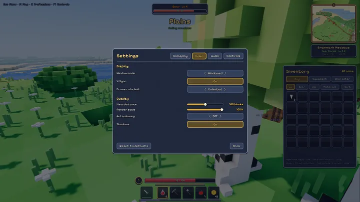 Video settings in the pause menu